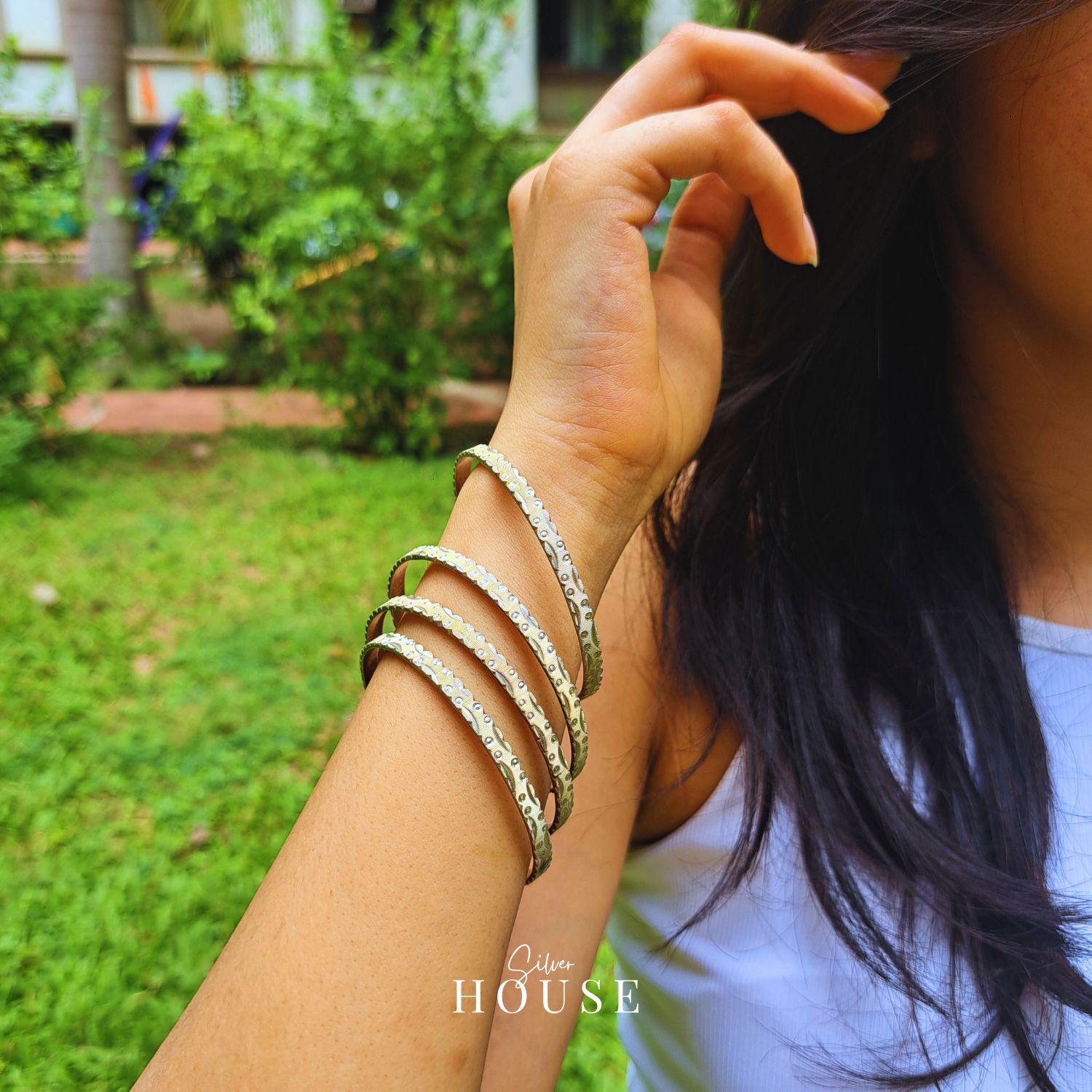 Sterling Silver Bangles - Dviti by Silver House, Kangan