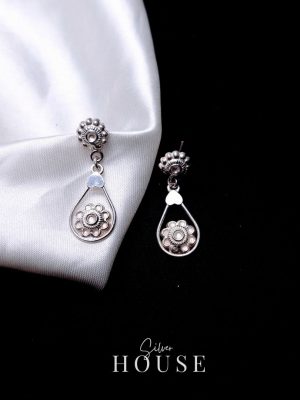 Floral Drop Silver Earrings