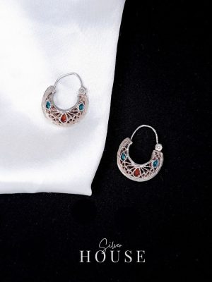 Jali Meenakari Silver Earrings