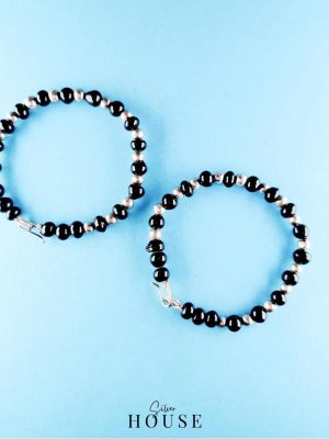 Eri Black Bead Silver Bangles for Babies