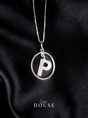 P Silver Alphabet Pendant Round Frame