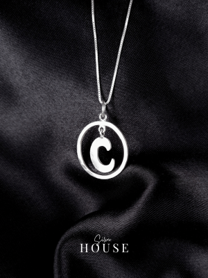 C Silver Alphabet Pendant Round Frame