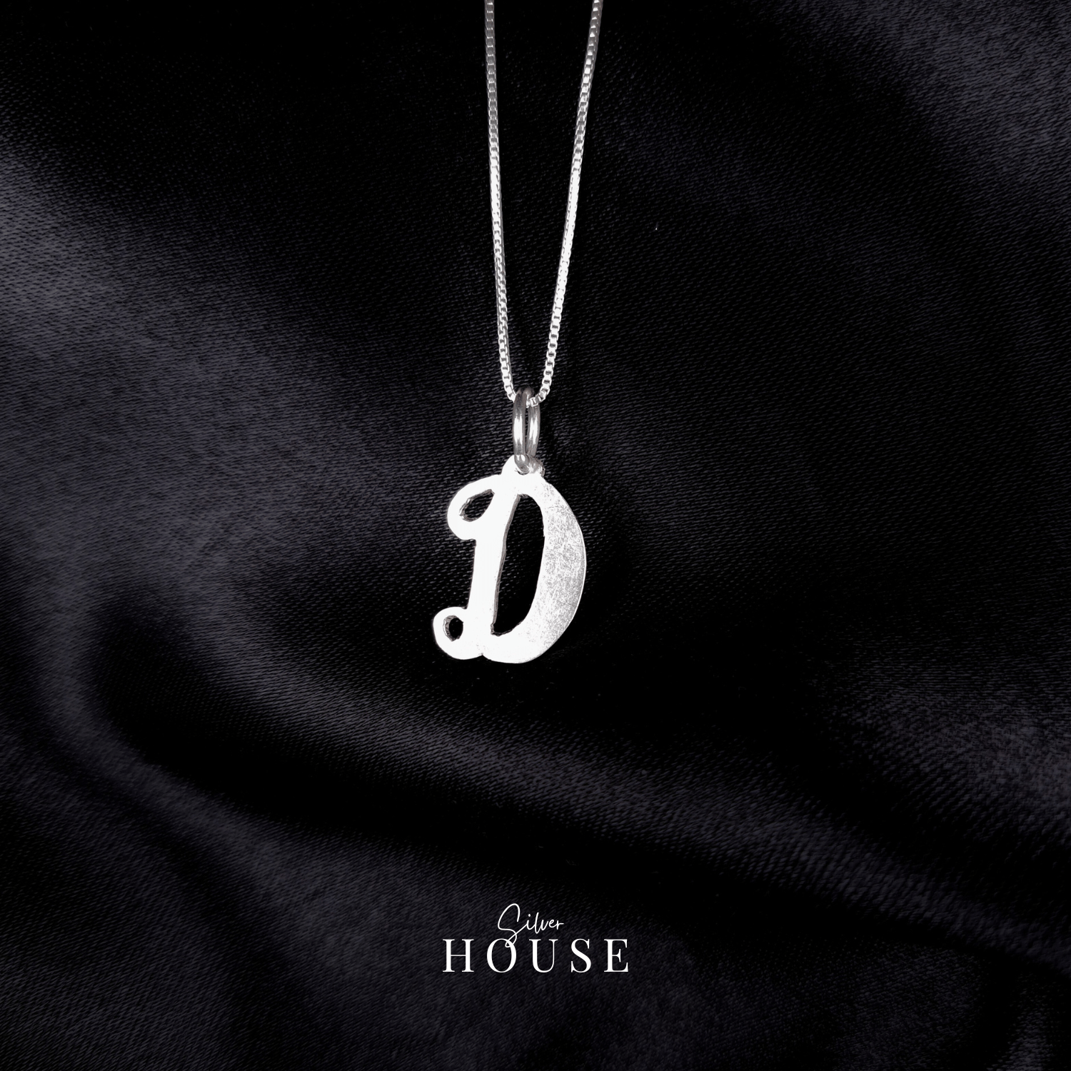 cursive D Silver Alphabet Pendant.