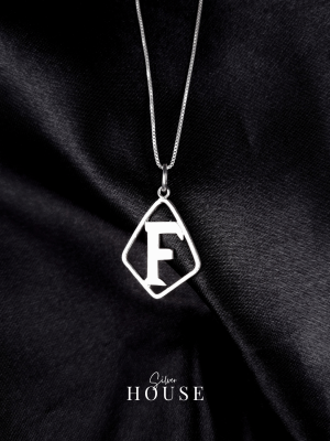F Alphabet Frame Sterling Silver Pendant with Silver Chain
