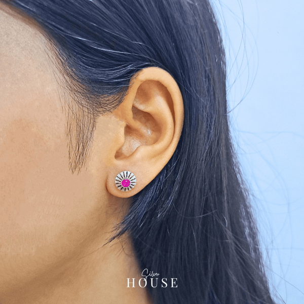 Ziana Pink Stone Silver Stud Earrings