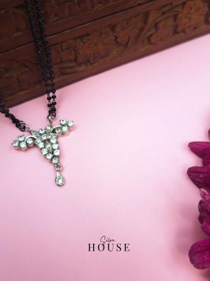 Tanvika Cz Diamond Silver Mangalsutra