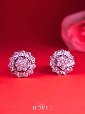 RevaSilver Diamond stud earrings | Halo Silver Earrings