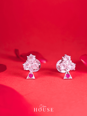 Aratrika Silver Diamond Stud Earrings with Pink Stone