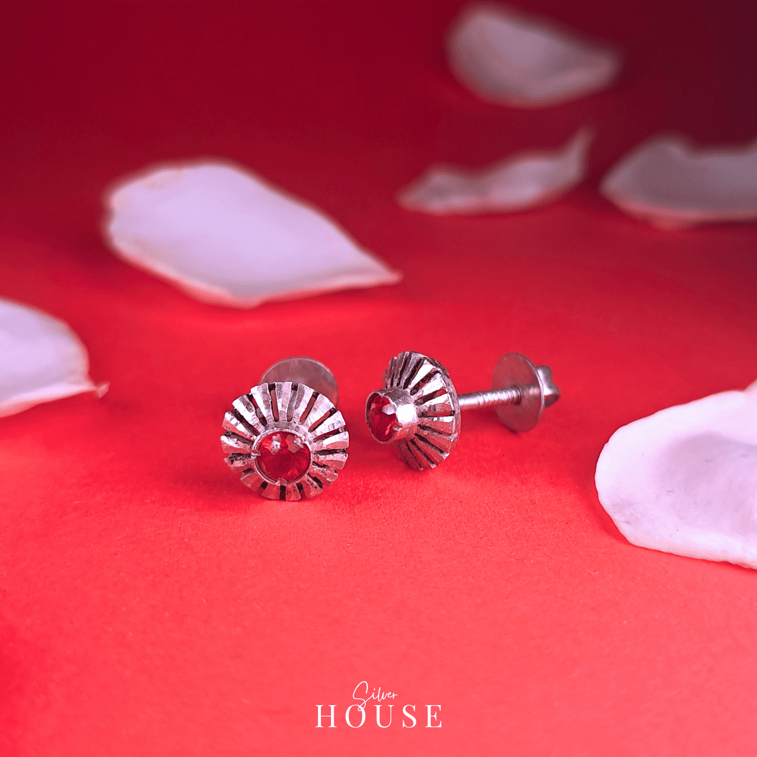 Ziana Pink Stone Silver Stud Earrings