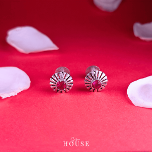 Ziana Pink Stone Silver Stud Earrings