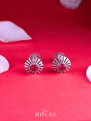 Ziana Pink Stone Silver Stud Earrings