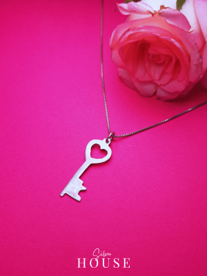 Silver Heart Key Pendant with Silver Chain