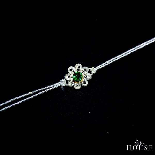 Emerald Green Stone Flower Sterling Silver Rakhi