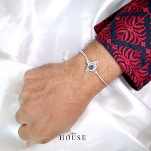 Blue Stone Silver Rakhi by Silver House