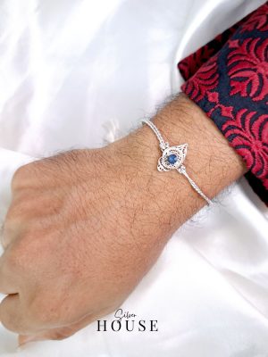 Blue Stone Silver Rakhi by Silver House