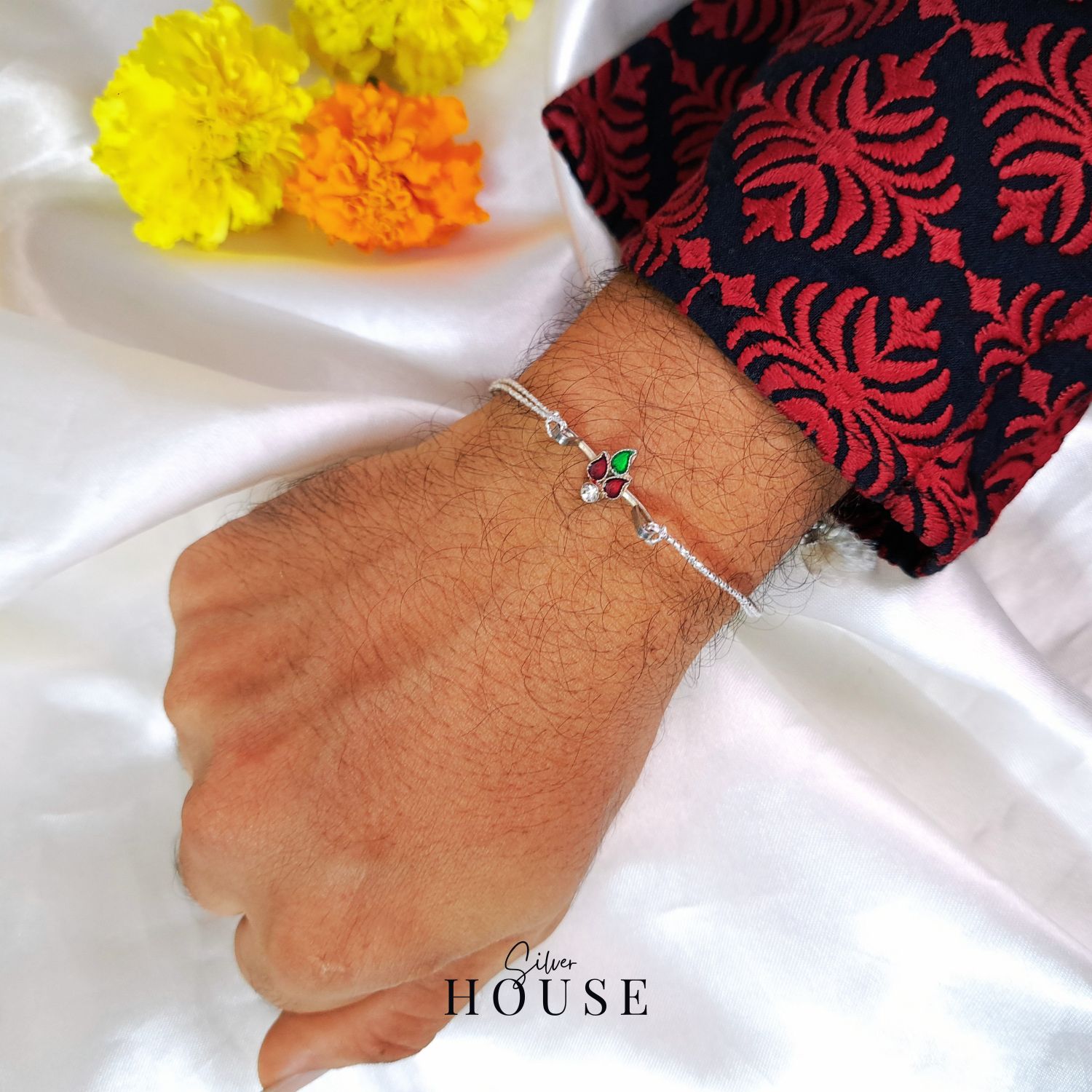 Meenakari Silver Rakhi by Silver House