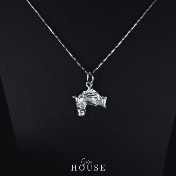 Silver Horse Face Pendant with Chain by Silver House