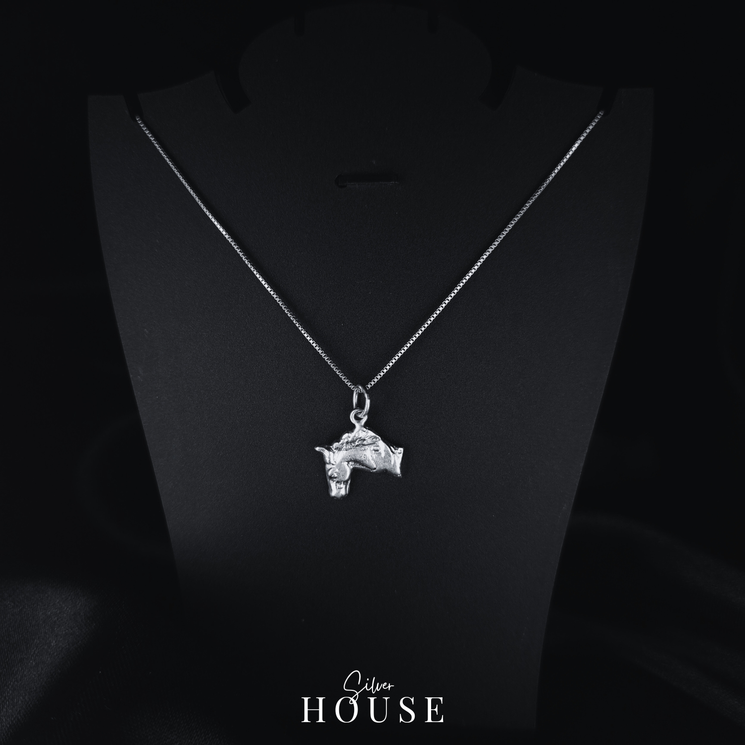 Silver Horse Face Pendant with Chain by Silver House