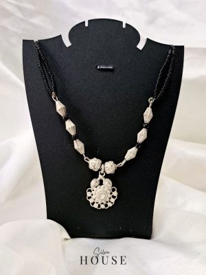 Rutvi Black Bead Silver Necklace by Silver House