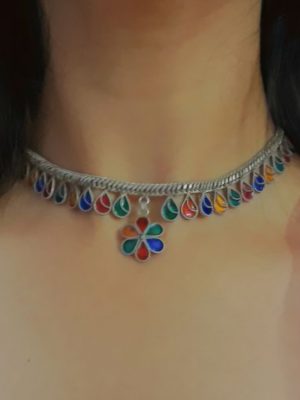 Colourful Meenakari Sterling Silver Necklace Set