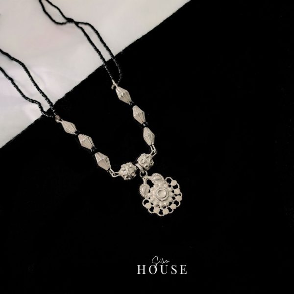 Rutvi Black Bead Silver Necklace by Silver House