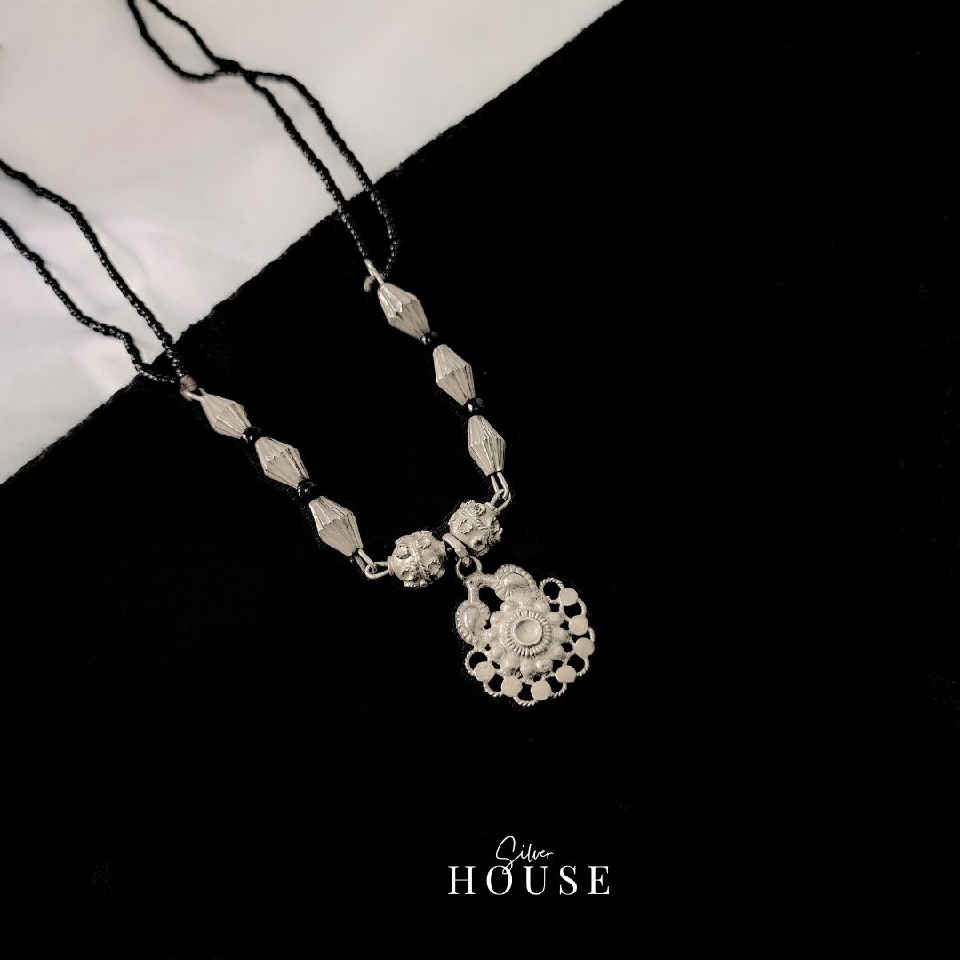 Rutvi Black Bead Silver  Necklace by Silver House