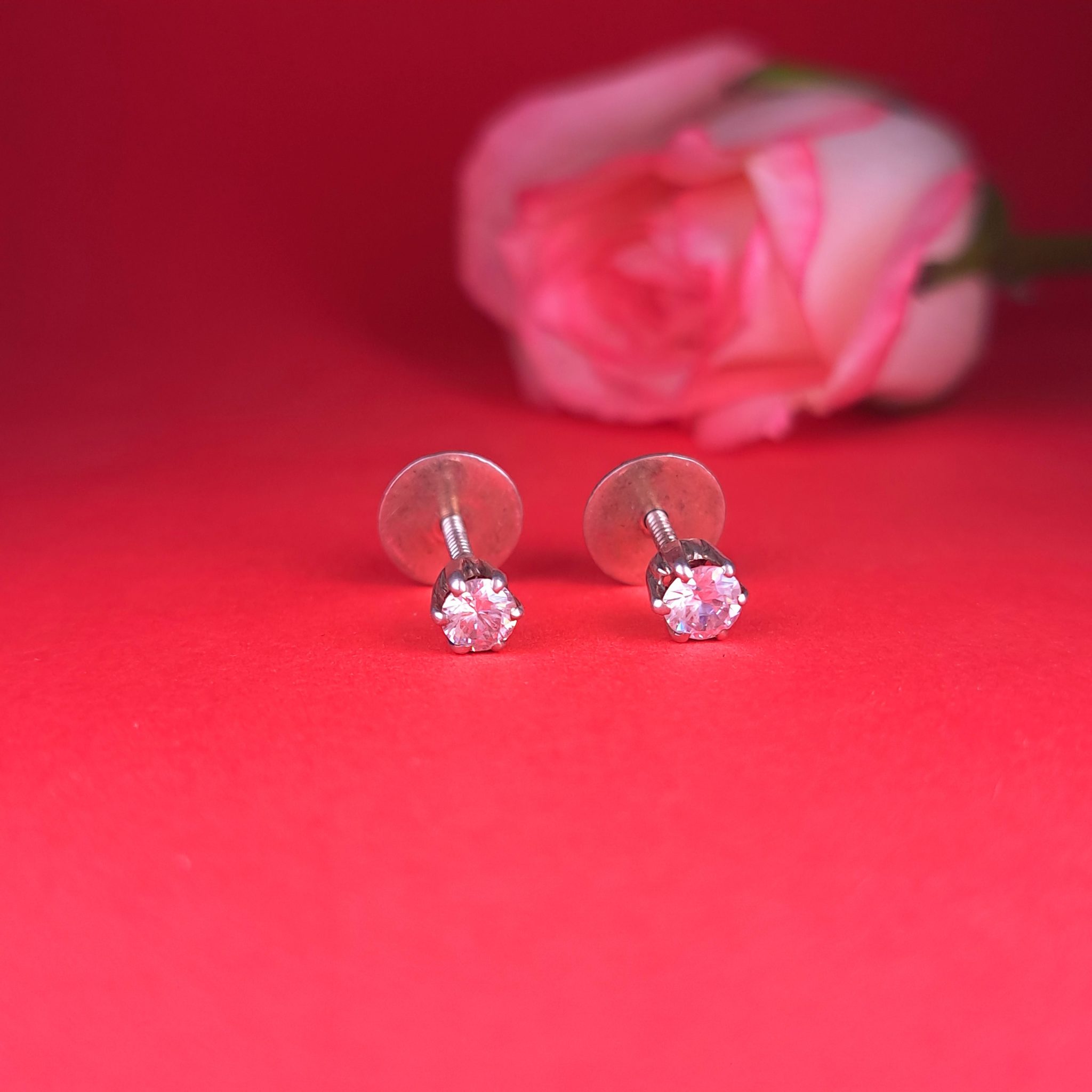 Single Diamond Silver Stud Earrings by Silver House