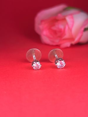 Single Diamond Silver Stud Earrings by Silver House