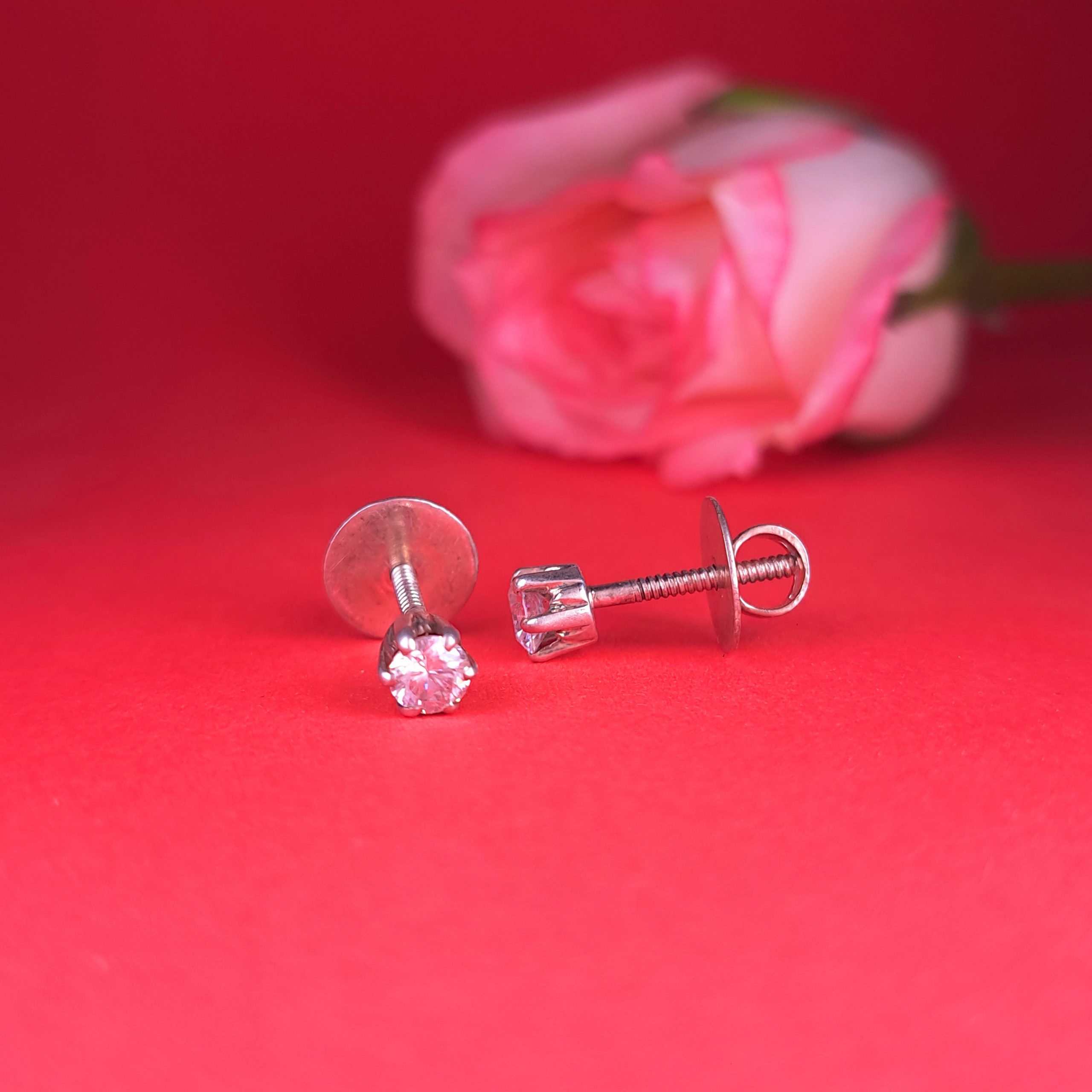 Single Diamond Silver Stud Earrings