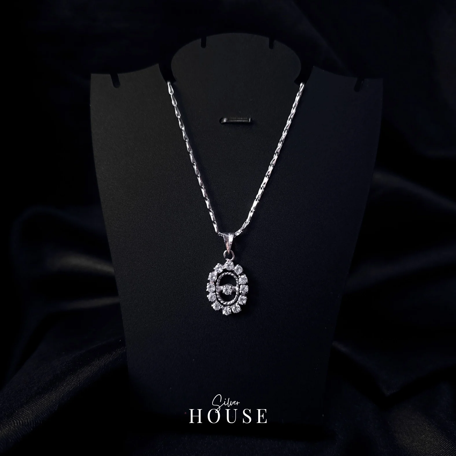 Annora Silver Diamond Pendant with Silver Chain by Silver House