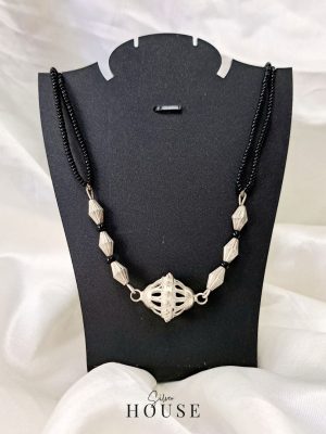 Sanvika Black Bead Silver Necklace by Silver House