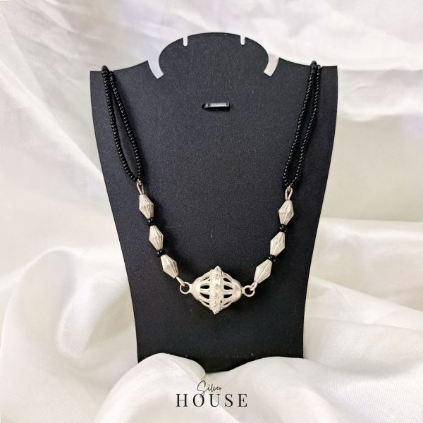 Sanvika Black Bead Silver Necklace by Silver House