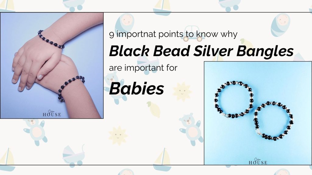 Black Bead Silver Bangles for Babies by Silver House