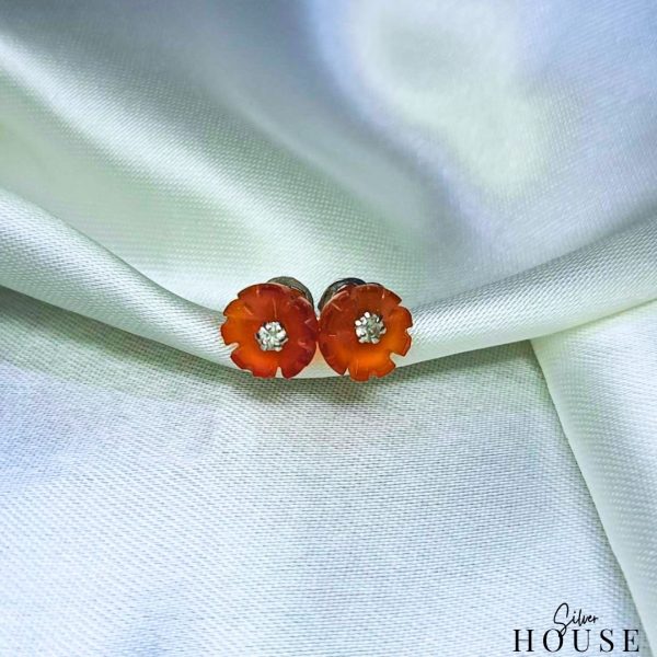 Orange Akik Stone Silver Earrings