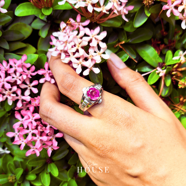 Pink Stone Silver Ring