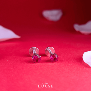 Pink Stone Silver Stud Earrings by Silver House
