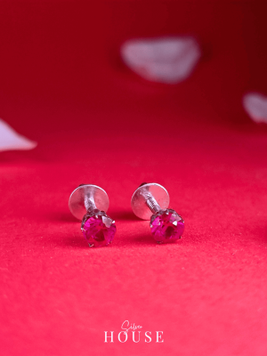 Pink Stone Silver Stud Earrings by Silver House