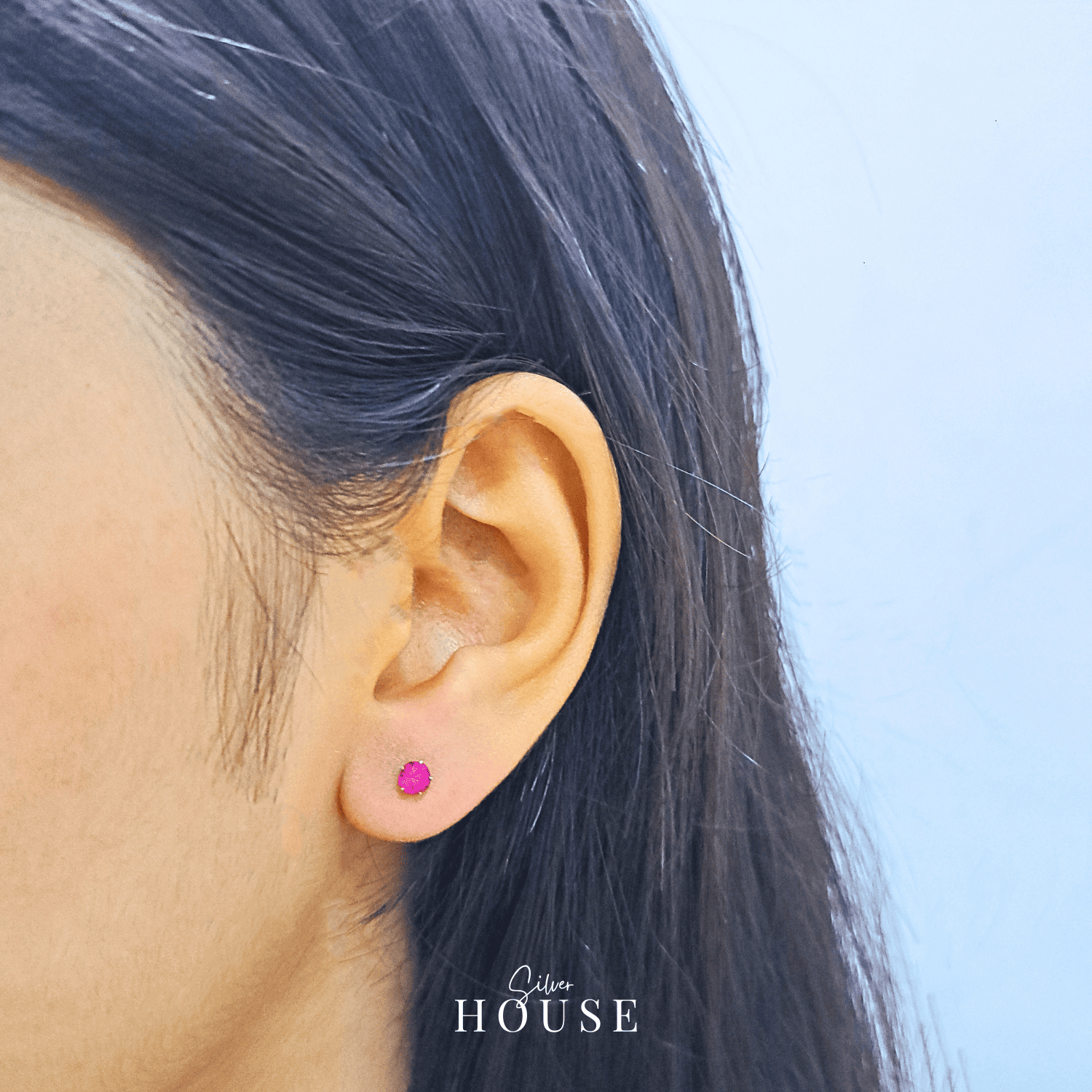Pink Stone Silver Earrings by Silver House