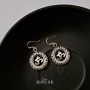 925 Silver om Earrings, Silver Boho earrings