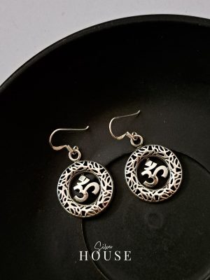 925 Silver om Earrings, Silver Boho earrings