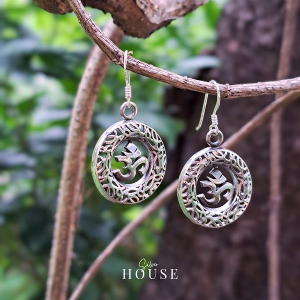 925 Silver OM Earrings, Silver Boho earrings