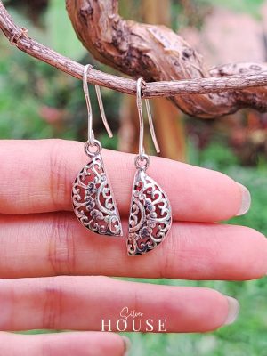 925 Silver semi circle Earrings, Silver Boho earrings