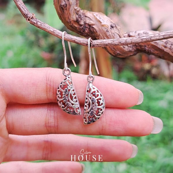 925 Silver semi circle Earrings, Silver Boho earrings