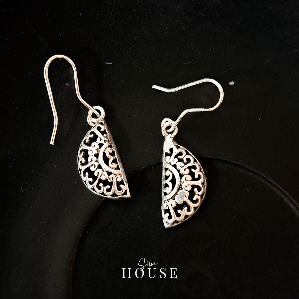 925 Silver semi circle Earrings, Silver Boho earrings