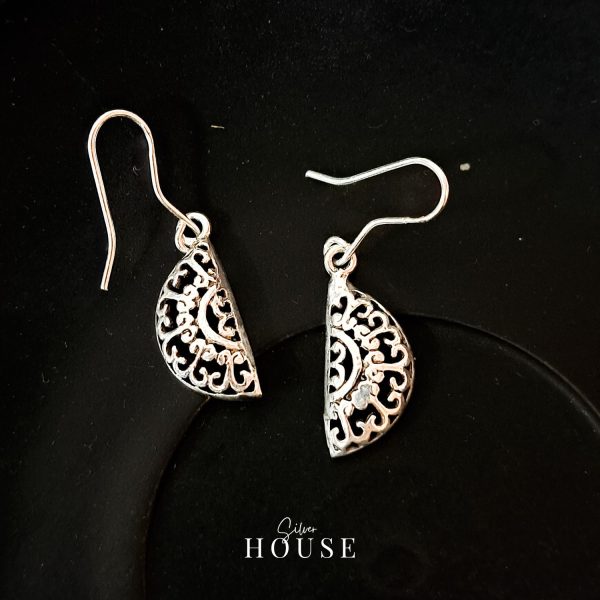 925 Silver semi circle Earrings, Silver Boho earrings