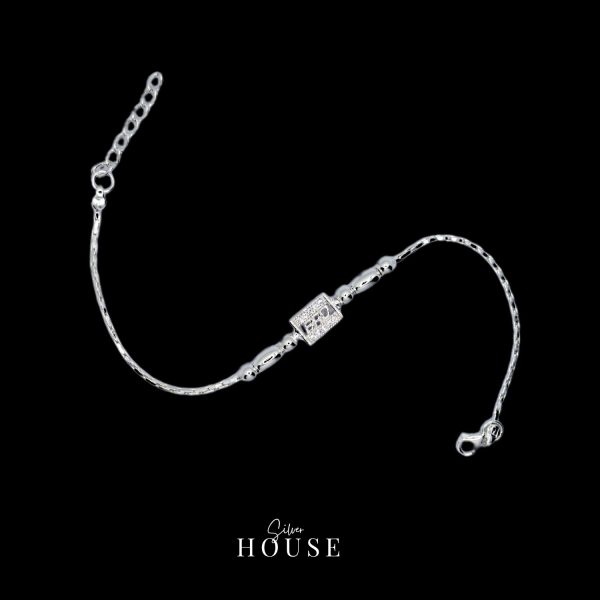 Rectangular cz silver rakhi bracelet by Silver House