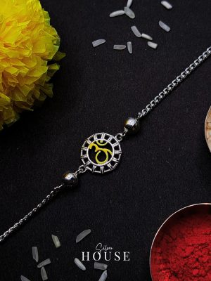 925 Silver OM Rakhi in yellow