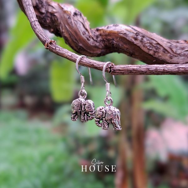 925 Silver Elephant Earrings Baby, Silver Boho earrings