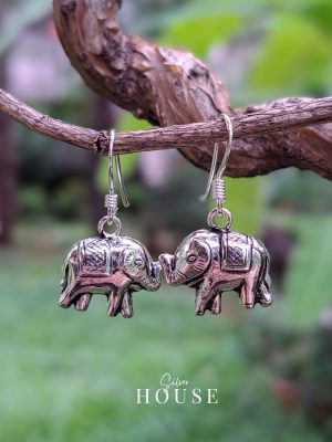 925 Silver Elephant Earrings, Silver Boho earrings