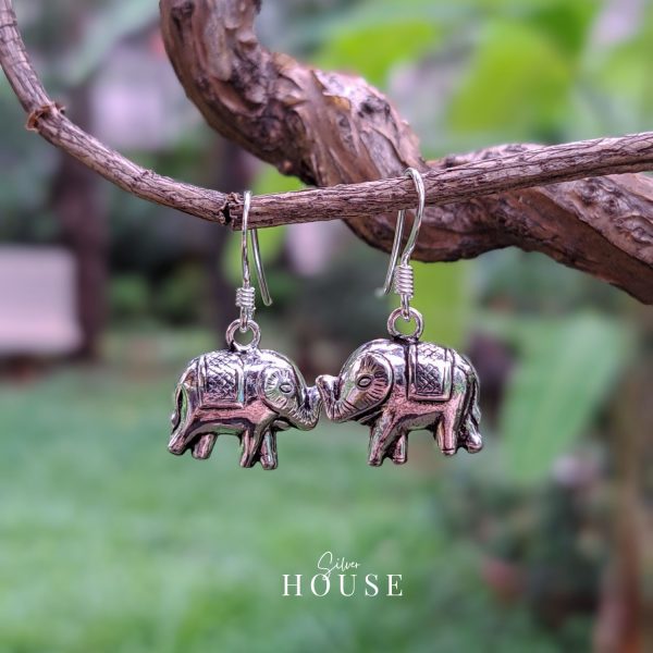 925 Silver Elephant Earrings, Silver Boho earrings